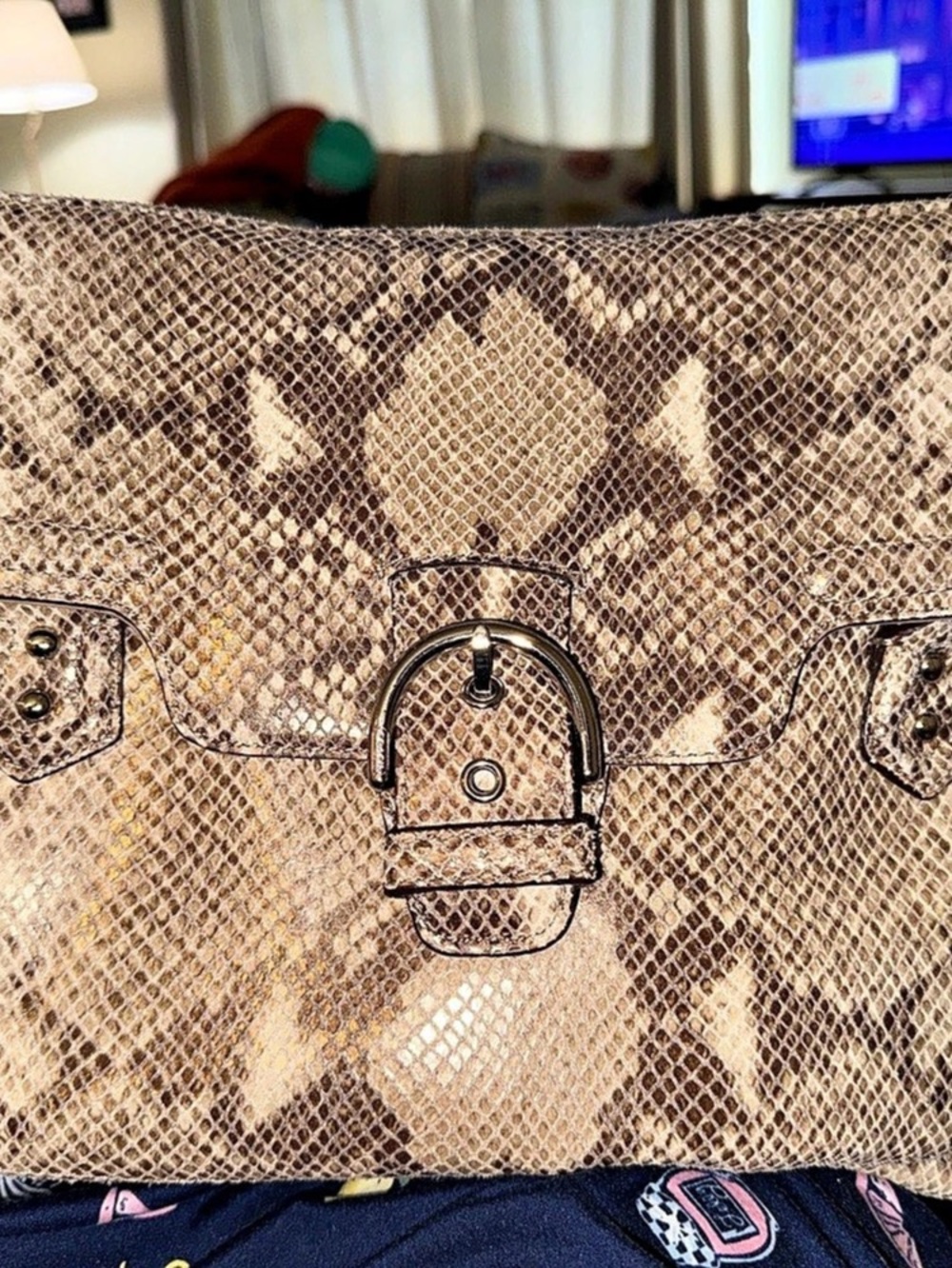 Coach Legacy Exotic Leather Large Eva Flap Satchel Brown & White